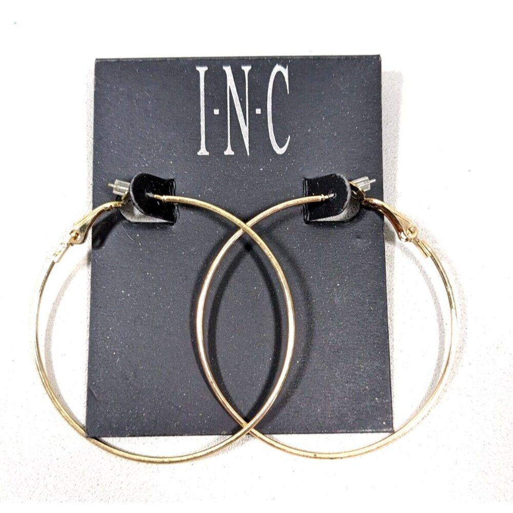 INC International Concepts Gold Tone Pierced Large Hoop Earrings Classic